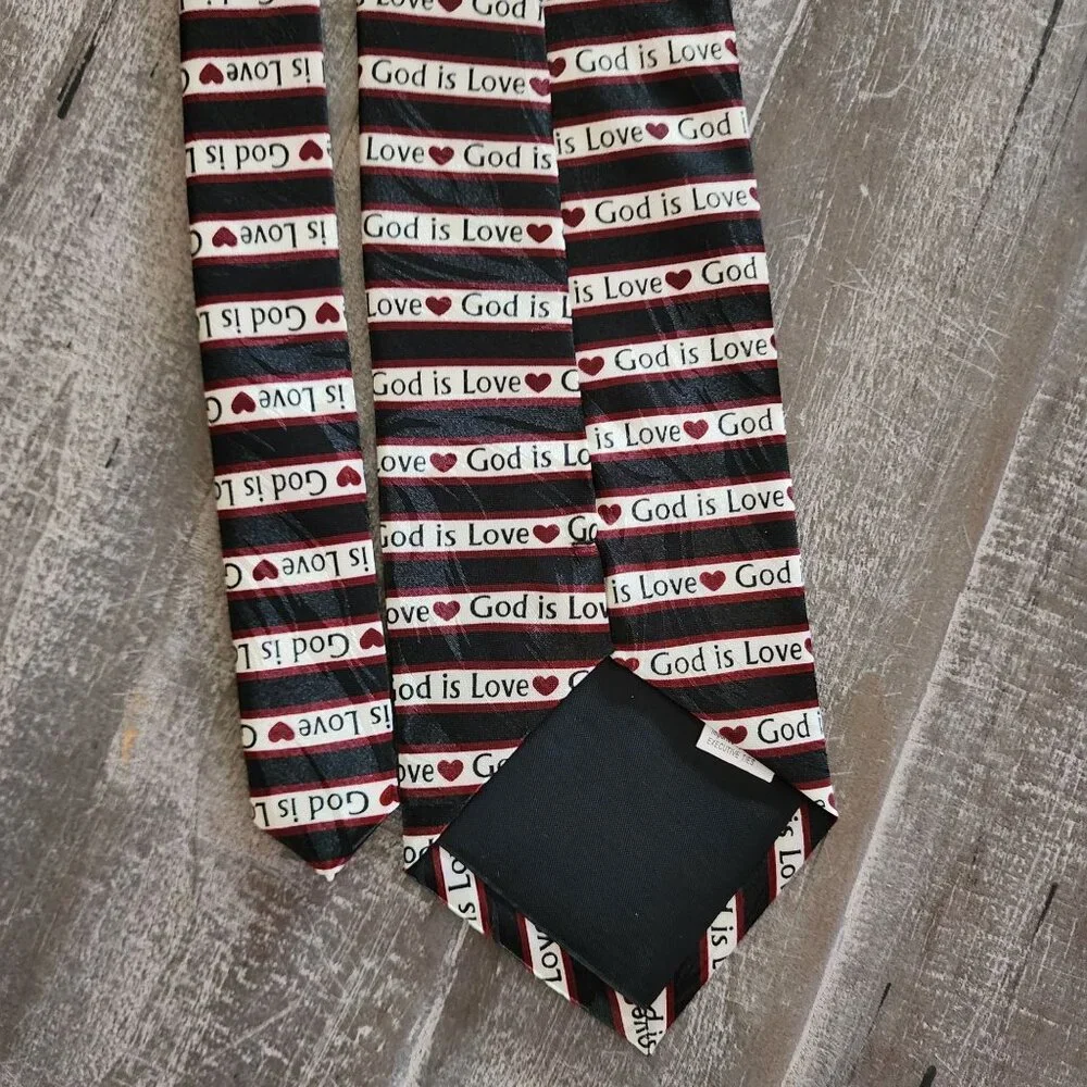 God Is Love Men's Neck Tie Religious Christian Hymn Choir Music Black Necktie‎